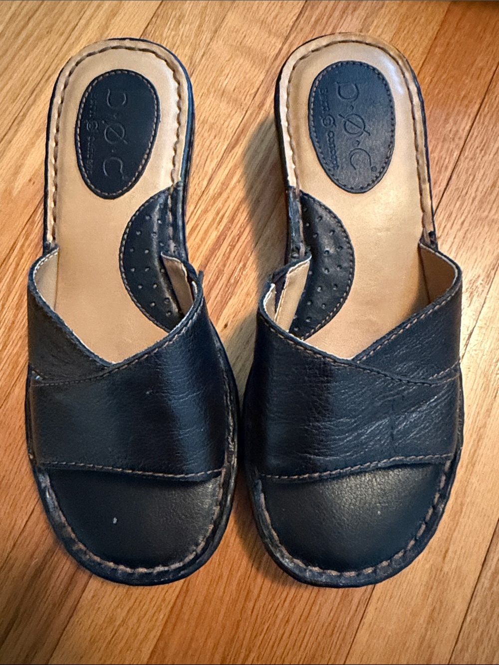 b.o.c. Black Leather Slip-On Clog Slides